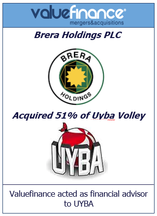 Brera Holding quotata al NASDAQ acquista il 51% di UYBA Volley, squadra di volley femminile di A1